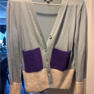 Colorblock Cardigan Sweater - Blue, Purple, Cream